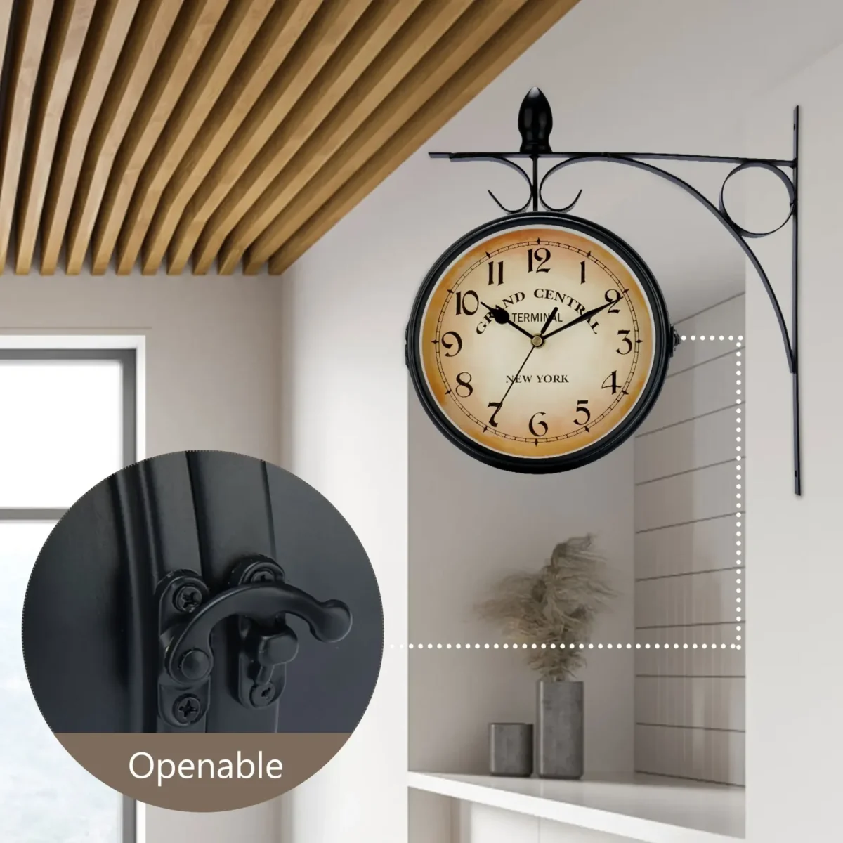 Double Sided Train Station Waterproof Wall Clock For Garden Retro Wrought Iron Metal Wall Clock Silent Indoor Outdoor Decoration - Image 3