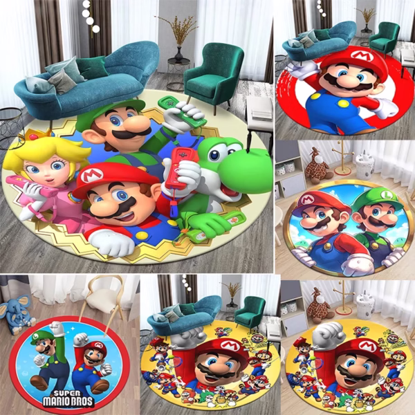 MINISO DISNEY Mario Movie Game Circular Carpet Bedroom Rug Use Non-slip Floor Living Room Bathroom Kitchen Door Mat Decorative