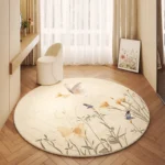 Cream Style Bedroom Decor Round Carpet Butterfly Pattern Carpets for Living Room Thicken Plush Bedside Mat Fluffy Soft Study Rug - Image 3