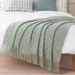 Decorative Knitted Throw Blanket with Fringe Soft & Cozy Large Tassel Blanket for Couch Sofa Bed Vintage Gift Blanket Saga Green - Image 6