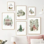 Painting Wall Art Christmas Farmhouse Pictures Forest Deer Woodland Posters and Prints Winter Canvas Painting Home Decor - Image 3