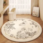 Cream Style Bedroom Decor Round Carpet Butterfly Pattern Carpets for Living Room Thicken Plush Bedside Mat Fluffy Soft Study Rug - Image 2