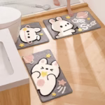 Cute Cartoon Rabbit Bath Mat Set High Quality Flocking Bathroom Non-slip Absorbent Bathroom Rug Shower Room Door Mat Carpet