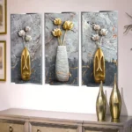 3D Golden Vase Floral 3pcs Set Art Aesthetic Posters Prints Entryway Living Room Background Home Decor Canvas Painting Cuadros - Image 5