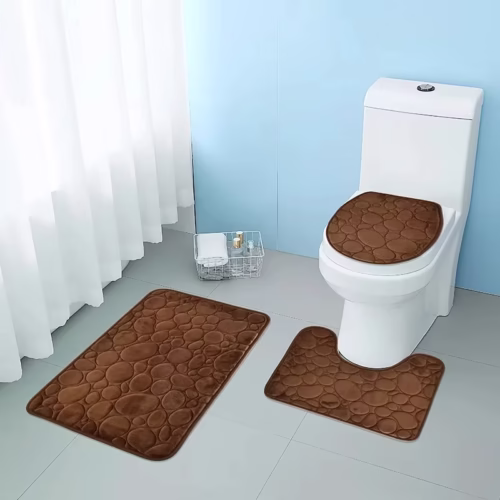 3pcs/Set Solid Color Simple Bathroom Water-absorbing and Non-slip Floor Mat Stone Pattern, Comfortable and Soft, Three-piece Set