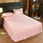 Luxury Thicken Pink Quilted Bed Spread Queen Size Nordic High Quality Pleated Edge Bedspread on The Bed Embroidery Bedspreads - Image 2