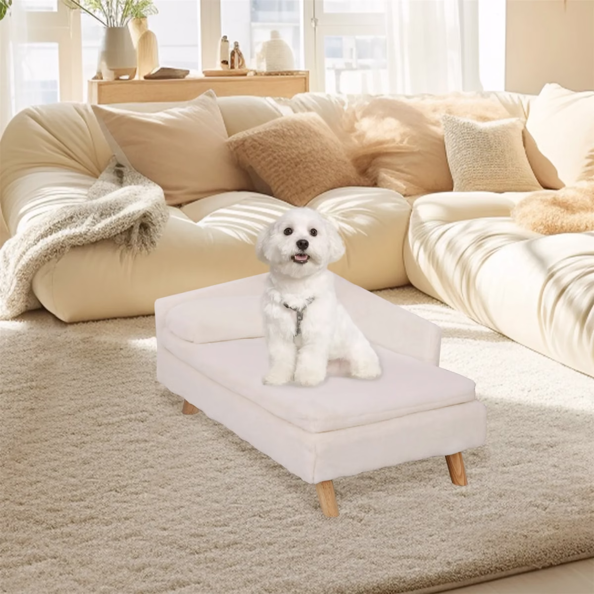 Elevated Pet Bed,Nordic Pet Stool Bed With Cozy Pad Waterproof,Pet Sofa Bed With Sturdy Wood Legs For Small Dog Kitten - Image 2