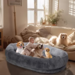 Large Human Dog Bed 66"x43"x17" Human-Sized Big Dog Bed for Adults&Pets Giant Beanbag Bed with Washable Fur Cover and Blanket - Image 3