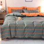 Striped Grey Duvet Cover Twin Queen Size Reversible Neutral Orange Plaid Quilt Cover Geometric Bedding Set Microfiber 3 Pcs Set - Image 3