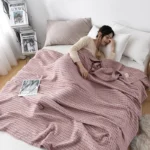 Summer Waffle Plaid Cotton Bed Blanket Throw Thin Quilt Knitted Bedspread Home Hotel Coverlets Green Pink Throw Blankets - Image 2