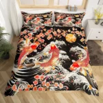 Japanese Samurai Bedding Set Full Size Cherry Blossoms Comforter Cover Red Sun Hokusai Duvet Cover Fuji Mountain Quilt Cover - Image 5