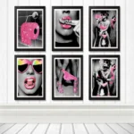 Fashion Pink Woman Bathroom Makeup Canvas Painting Sexy Woman Toilet Smoking Art Wall Posters Print Toilet Bathroom Home Decor - Image 2