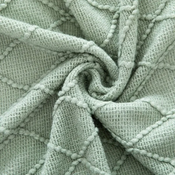 Saga Green Knitted Throw Blanket - Soft Tassel Cozy Decor