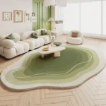 Soft Fluffy Green Area Rugs - Irregular Shape for Cozy Rooms