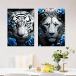 Animals Posters Tiger, Lion with Blue Flowers Decorative Painting Blue Floral Canvas Prints for Living Room Wall Decor Unframe - Image 5