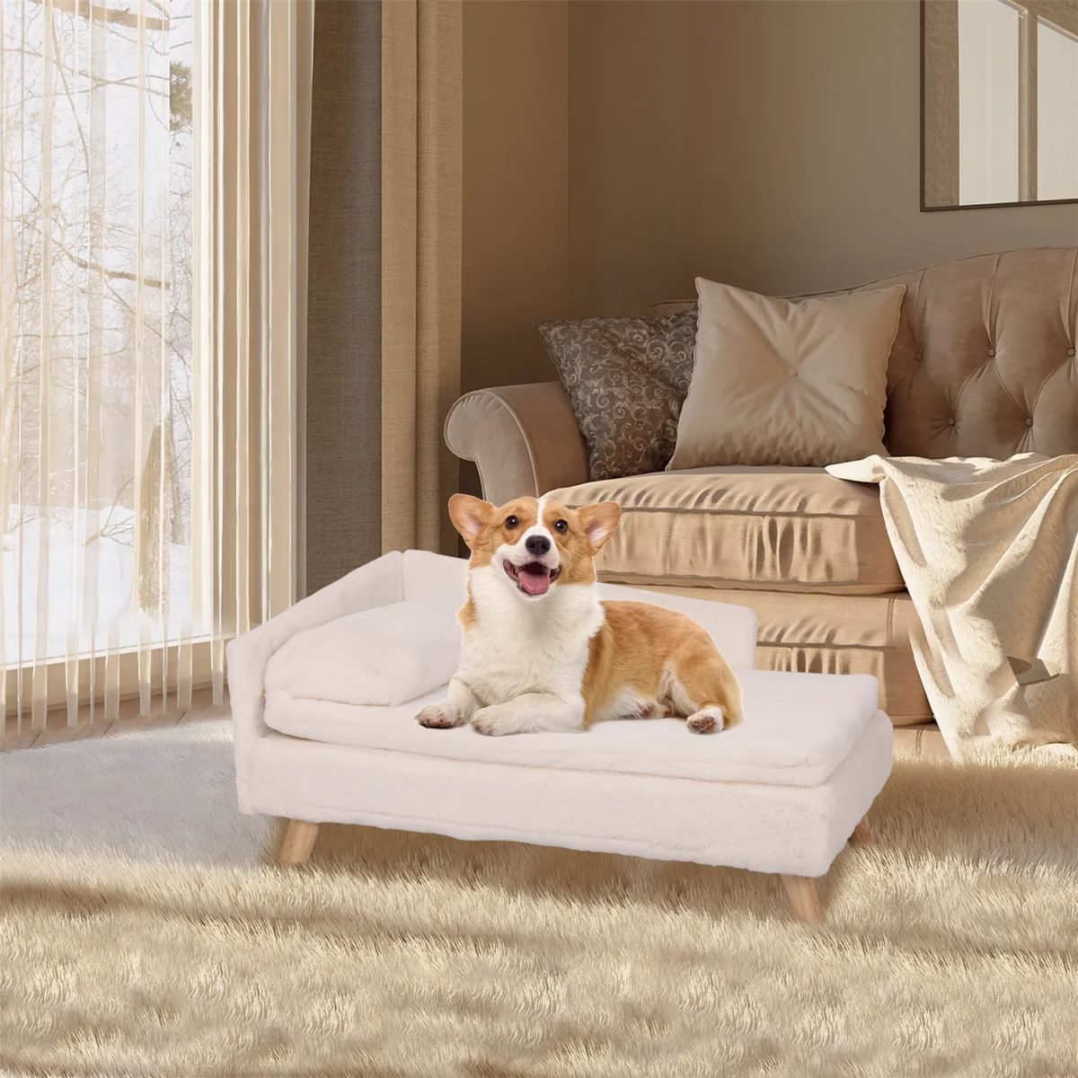 Elevated Pet Bed,Nordic Pet Stool Bed With Cozy Pad Waterproof,Pet Sofa Bed With Sturdy Wood Legs For Small Dog Kitten - Image 1