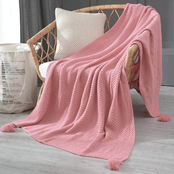 Thread Blanket with Tassel Solid Beige Grey Coffee Throw Blanket for Bed Sofa Home Textile Fashion Cape 130x170cm Knitted Carpet