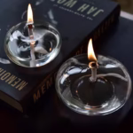 Handcrafted Flat Transparent Glass Candle Holder Oil Lamp，With a light core，Can be used as table candles，Christmas home decor at - Image 2