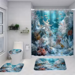 Enchanting Underwater Coral Reef Bathroom Set - Waterproof Shower Curtain, Toilet Lid Cover, Bath Mat, and Contour Mat - Image 2