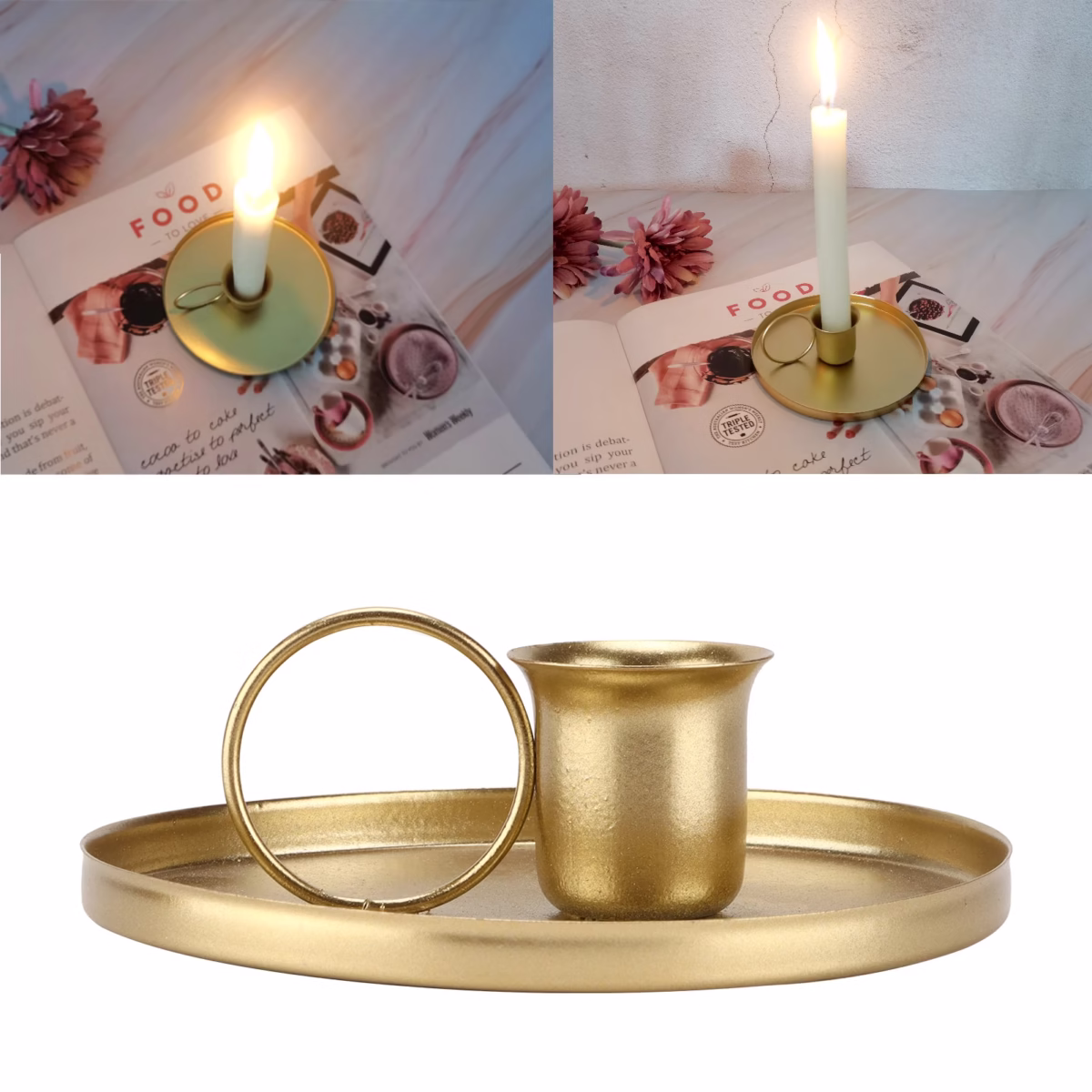Retro Candle Holder Metal Wrought Iron Desktop Candlestick Candle Stand with Handle Home Wedding Decorations - Image 1