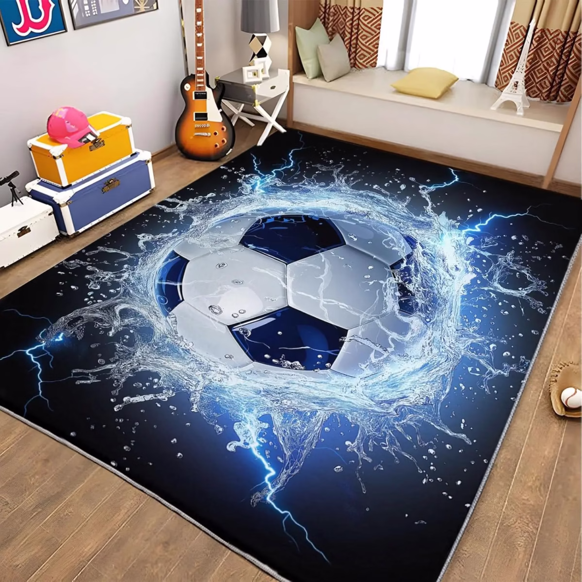 VIKAMA 3D Visual Ball Field Living Room Carpet Home Sports Style Bedroom Bedside Rug Non-Slip Dirt Repellent Manageability - Image 3