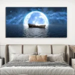 Modern Moonlight And Sailboat Posters And Prints Ocean Seascape Canvas Painting Full Moon Pictures for Living Room Decortion - Image 3