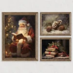Light Academic Vintage Christmas Canvas Painting Festive Wall Decor Santa Country Farmhouse Winter Landscape Festive Art Posters - Image 4