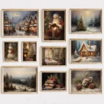 Light Academic Vintage Christmas Canvas Painting Festive Wall Decor Santa Country Farmhouse Winter Landscape Festive Art Posters - Image 5