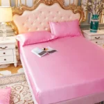 Luxury pure Satin Queen Bed Sheet Set High End Silky Home Bed Sheets Pillow Cover Single Double Fitted Sheet with Elastic Band - Image 4