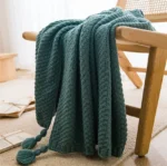 Nordic Blankets for Bed Sofa Couch Chunky Knit Bedspread Knitted Throw Blanket with Tassel Plain Color Waffle Embossed Blanket - Image 4