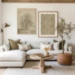 Farmhouse Gallery Wall Set of 2 Retro Tree Sketch Canvas Art in Vintage Neutral Tones Nature Themed Poster for Living Room Decor