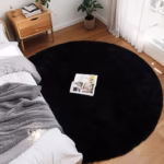 Plush Black Faux Rabbit Fur Rug - 180 CM Cozy Home Essential