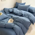 Solid Bed Linen Cotton Bedding Set with Sheet Duvet Cover Pillowcase Single Couple Bedsheet King Queen Double Twin Size - Image 5