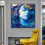 Dreamy Blue Texture Female Portrait Art Poster Print Abstract Aesthetic Graffiti Girl Portrait Canvas Painting Wall Home Decor - Image 3