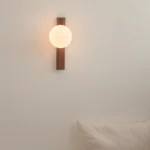 Walnut Wood Milk white Glass Sphere, Wabi-sabi Modern style, Wall light Sconces for Bedroom, Living, Aisle balcony, Bedside - Image 4