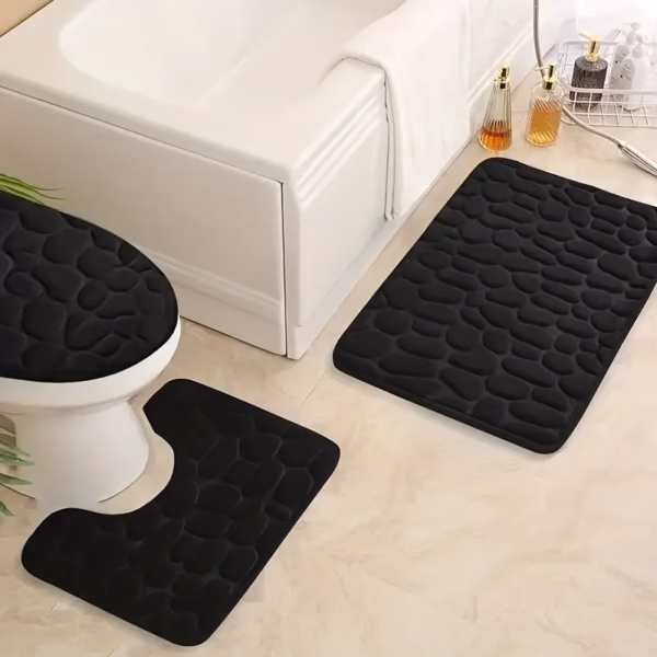 3-Piece Luxury Memory Foam Bathroom Mat Set, Soft Polyester Sponge Coral Plush, Non-Slip, Quick-Drying and Water-Absorbent, with Bathroom Floor Toilet Cover