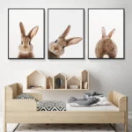 Kawaii Rabbit Canvas Printings Nordic Woodland Animal Poster Wall Art Brown Bunny Print Painting Pictures Kid Bedroom Decor - Image 4