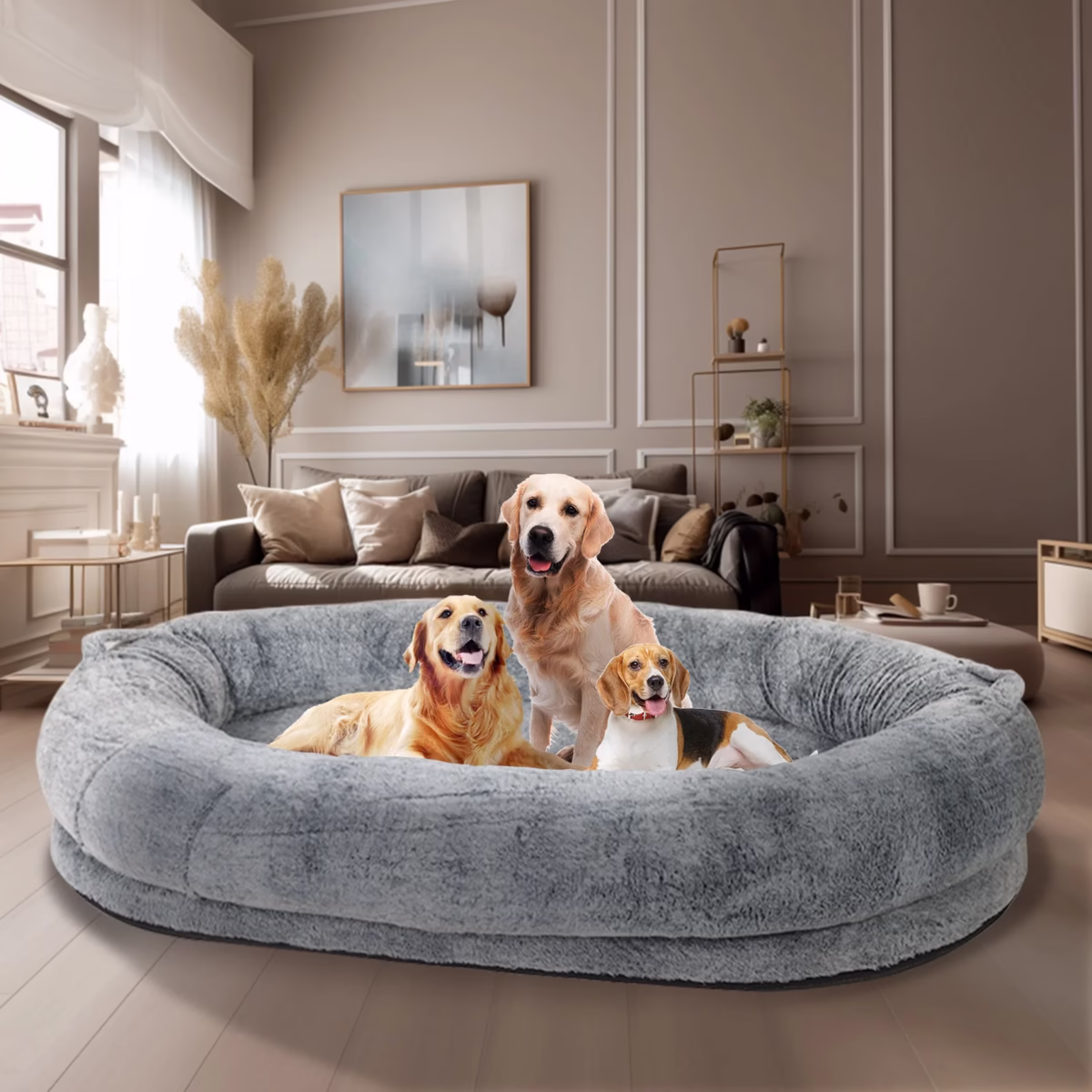 Large Human Dog Bed 66"x43"x17" Human-Sized Big Dog Bed for Adults&Pets Giant Beanbag Bed with Washable Fur Cover and Blanket - Image 1