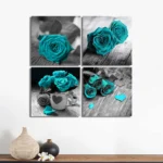 Vintage Teal Turquoise Wall Art Rose Flower Canvas Prints Pictures Romantic Love Posters for Bedroom Living Room Decor Cuadros - Image 2