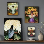 Mexican Traditional Belief Virgin Mary Calla Lily Female Image Art Posters Abstract Retro Figure Oil Painting Living Room Decor - Image 3