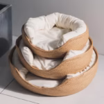 Pet BedKennel Cat Mat Dog Beds Sofa Bamboo Weaving Four Season Cozy Nest Baskets Waterproof Removable Cushion Sleeping Bag - Image 3
