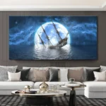 Modern Moonlight And Sailboat Posters And Prints Ocean Seascape Canvas Painting Full Moon Pictures for Living Room Decortion - Image 2