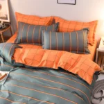 Striped Grey Duvet Cover Twin Queen Size Reversible Neutral Orange Plaid Quilt Cover Geometric Bedding Set Microfiber 3 Pcs Set - Image 2