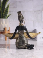 African Girl Holding a Plate Sculpture, Home and Office Decorative Storage Ornament, Vintage Collectible Craft Deskt Decor - Image 2