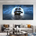 Modern Moonlight And Sailboat Posters And Prints Ocean Seascape Canvas Painting Full Moon Pictures for Living Room Decortion