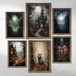 Forest Animals Butterfly Bat Plants Flowers Canvas Wall Art Nature Painting Decor Vintage Dark Skeleton Pumpkin Halloween Poster - Image 2
