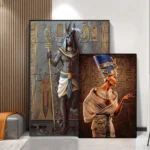 Ancient Egypt Mural Painting 3d Art Posters Print Anubis Pharaoh And His Maiden Canvas Painting Living Room Home Decor Picture - Image 2
