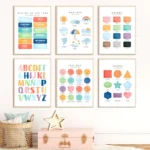 Bilingual Spanish Educational Learning Posters Alphabet Color Prints Canvas Painting Wall Art Pictures Baby Kids Room Decor