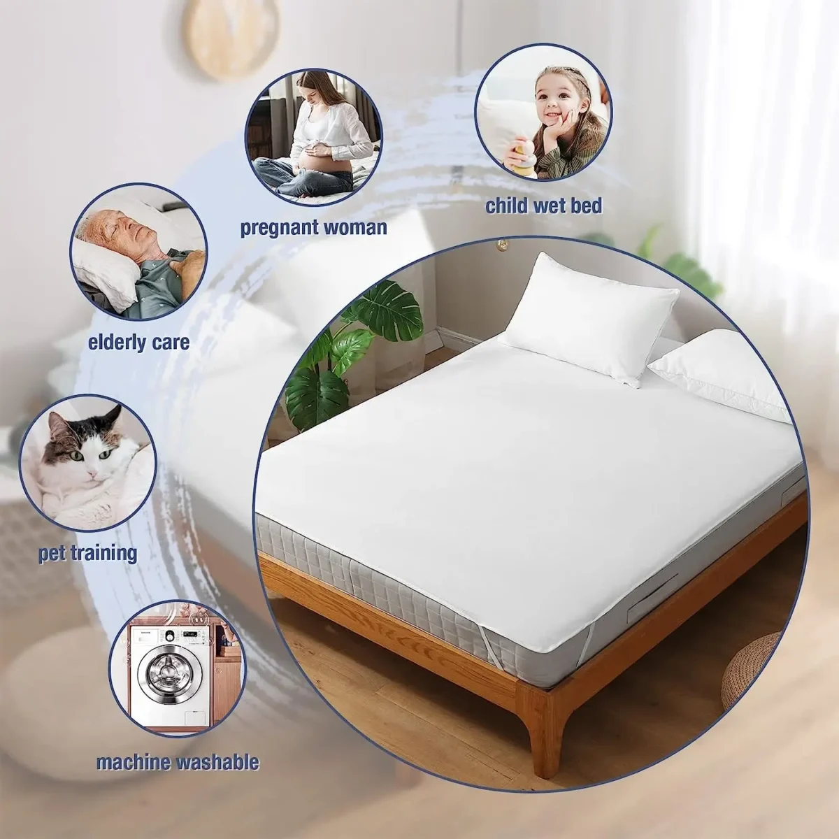 Waterproof Bedsheet Cotton Terry Flat Sheet Style Mattress Cover Anti Mites & Washable Sheet Protector - Image 5