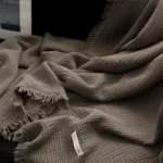 Cozy 100% Cotton Solid Color Blanket with Tassels for Home - Image 6